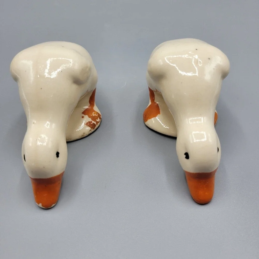 Pair Of Vintage Ceramic Duck Figurines With Orange Beaks & Feet 2